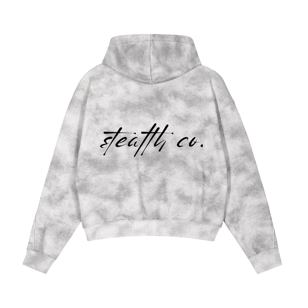 Stealth blackout Dirty Washed Zip-Up Fleece Hoodie