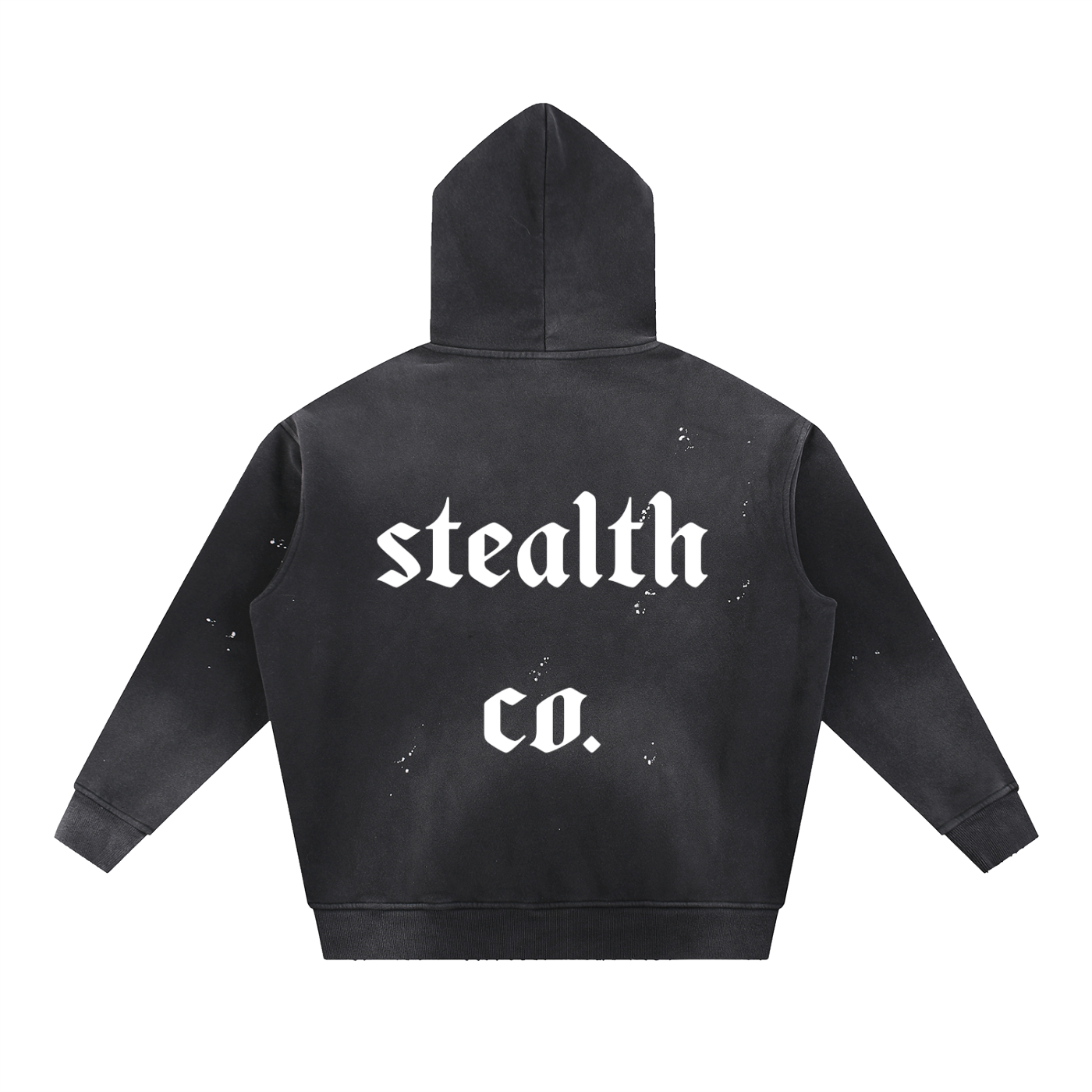 Stealth blackout Vintage Washed Frayed Fleece Hoodie