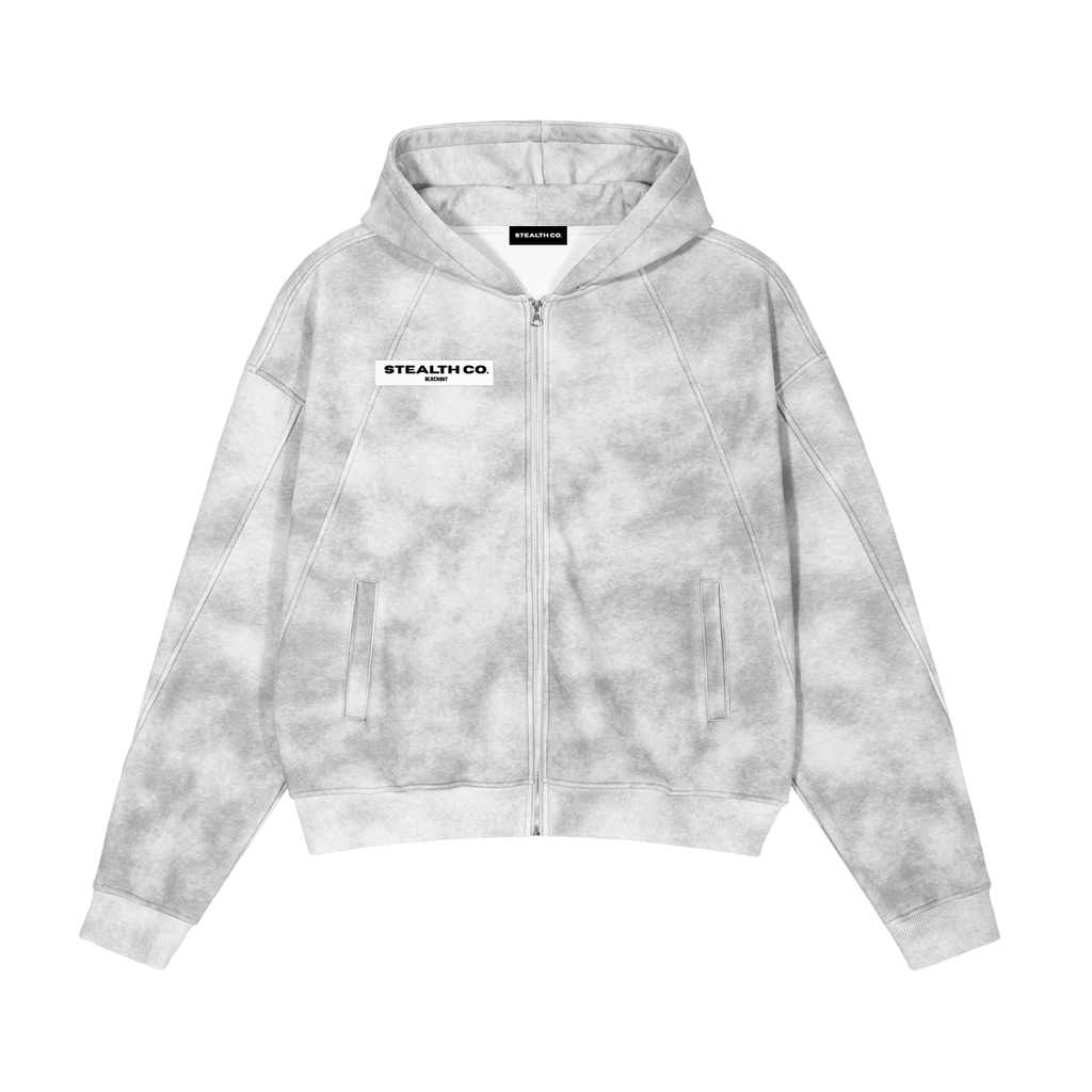 Stealth blackout Dirty Washed Zip-Up Fleece Hoodie