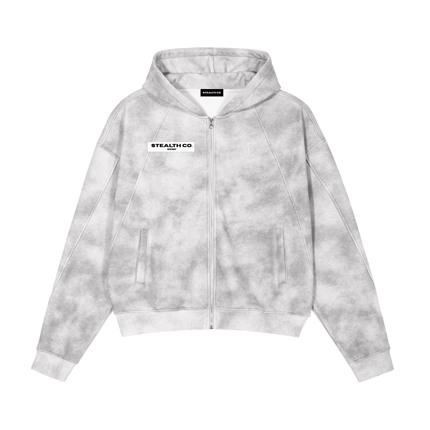 Stealth blackout Dirty Washed Zip-Up Fleece Hoodie